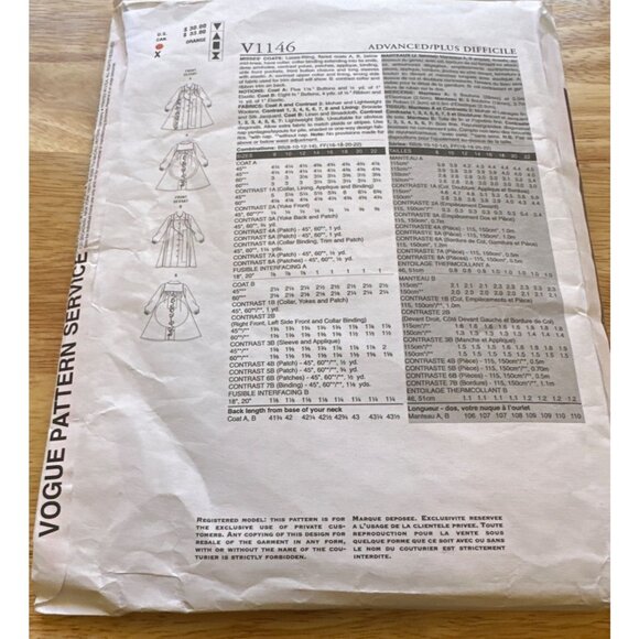 Vogue # V1146  Women's Loose Fit Women's Sewing Coat Pattern Sizes 8-14   UNCUT - Picture 4 of 4